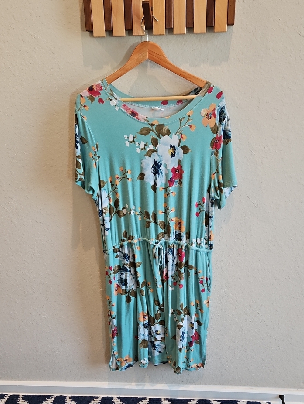 Mint Floral Drawstring Mini Dress